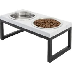 Frisco Marble Print Stainless Steel Double Elevated Dog Bowl -Dog Supplies Sale 216017 PT2. AC SS1800 V1591020395