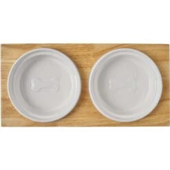 Frisco Ceramic Dog & Cat Double Diner With Elevated Wood Stand -Dog Supplies Sale 256052 PT5. AC SS1800 V1615313559