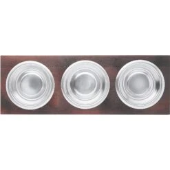 Frisco Multi Pet Feeding 3-Bowls Wood Stainless Steel Dog & Cat Bowl, Dark Wooden -Dog Supplies Sale 277571 PT4. AC SS1800 V1627935311